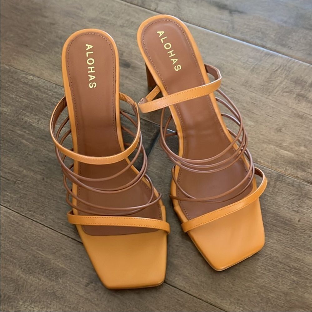 NEW ALOHAS x Anthropologie Strappy Heels Tan EU 40 US 10 - Picture 8 of 10
